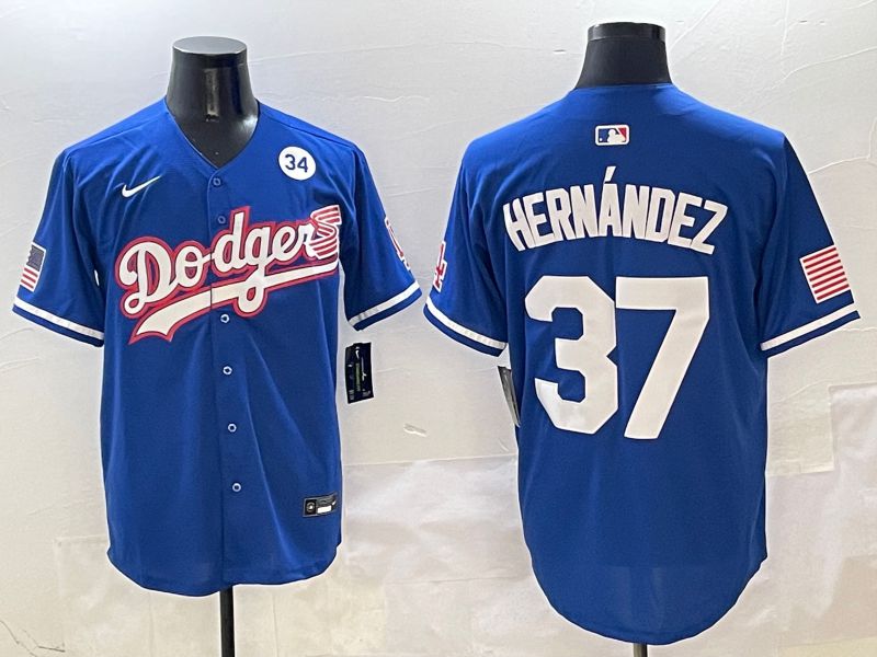 Men Los Angeles Dodgers 37 Hernandez Blue Second generation Joint Name Nike 2025 MLB Jersey style 8